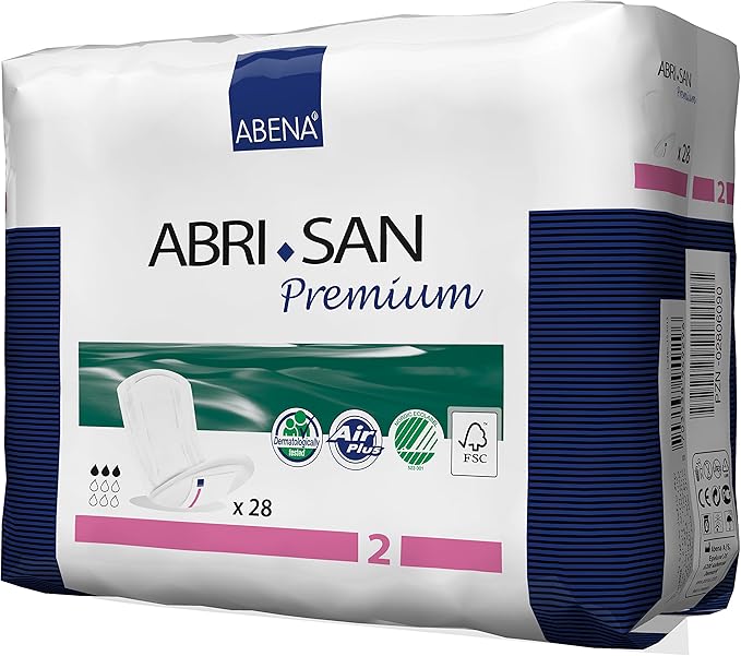Abena Abri-San Premium Incontinence Pads, Light Absorbency, (Sizes 1 To 3A) Size 2, 28 Count