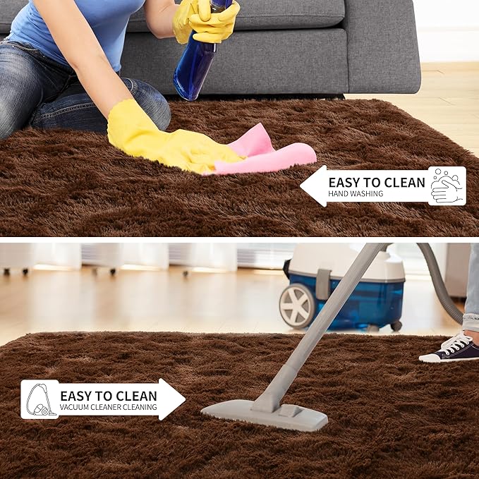 Tepook Super Soft Fluffy Rug for Bedroom, Modern Shaggy Fuzzy Kids Rugs for Living Room, Plush Indoor Nursery Home Decor Dorm Carpet with Non-Slip Bottom, Brown, 4 X 6 Feet