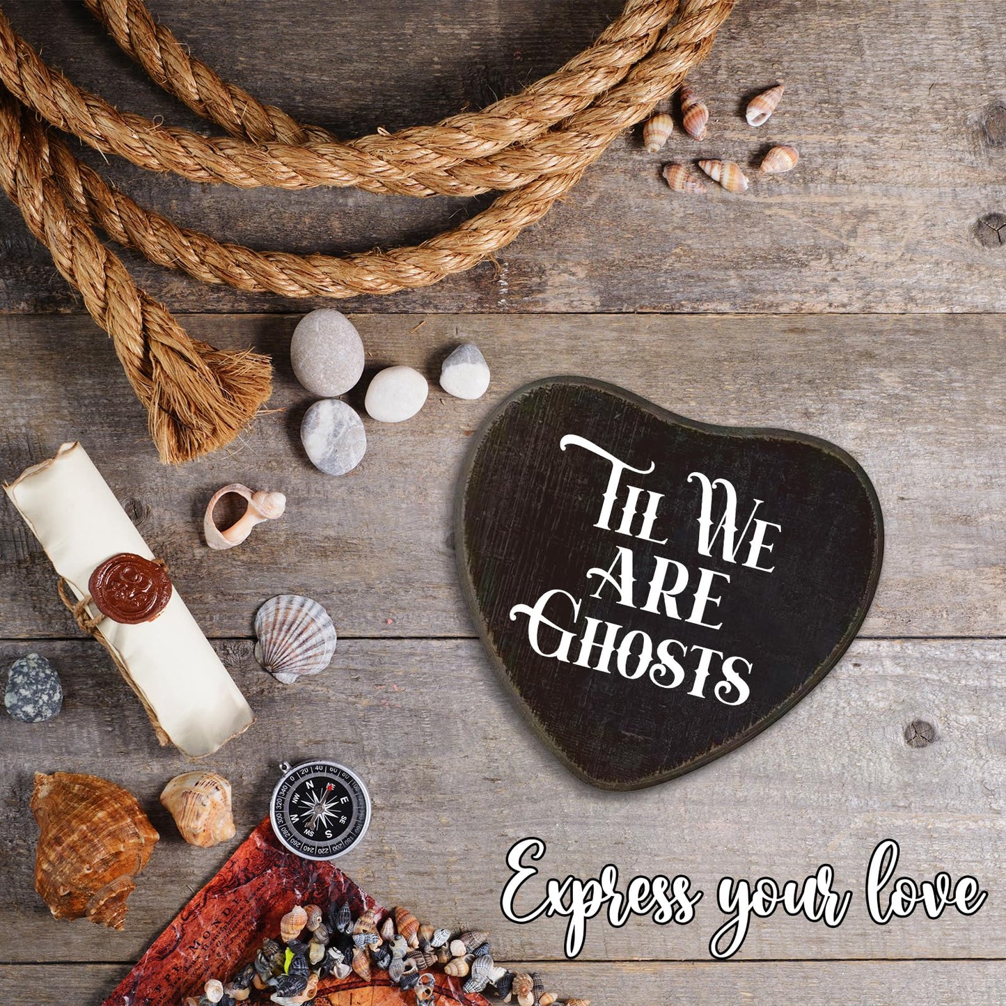 Til We Are Ghosts - Gothic Wooden Wall Art - 6 X 5 Inch Heart-Shaped Wood Plaque With A Hook On Back Side, whimsigoth, Halloween witchy home decor, Valentine's day Gifts For Women Men Lover - C04
