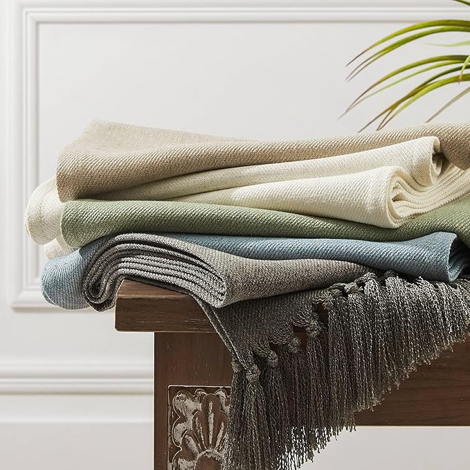 ZeeMart Linen Blend Table Runner, Blue 13x48 Inch, Farmhouse Burlap Linen Style Rustic Blue Table Runners 48 Inches Long