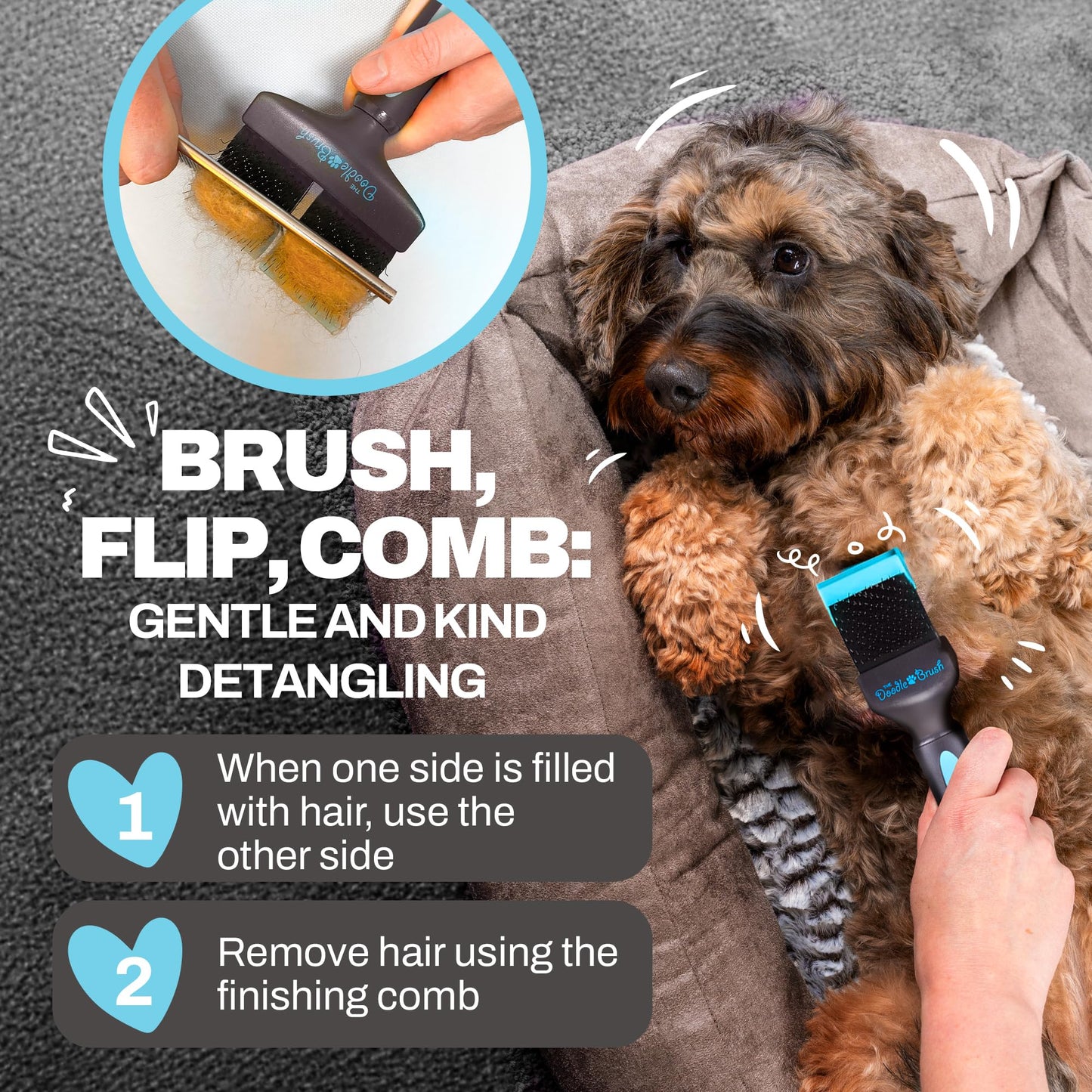 The Doodle Brush - Slicker Dog Brush Bundle for Cockapoo, Goldendoodle & Poodle - Single & Double Head Grooming Brush for Long-Haired Dogs - Detangler & Grooming Tool