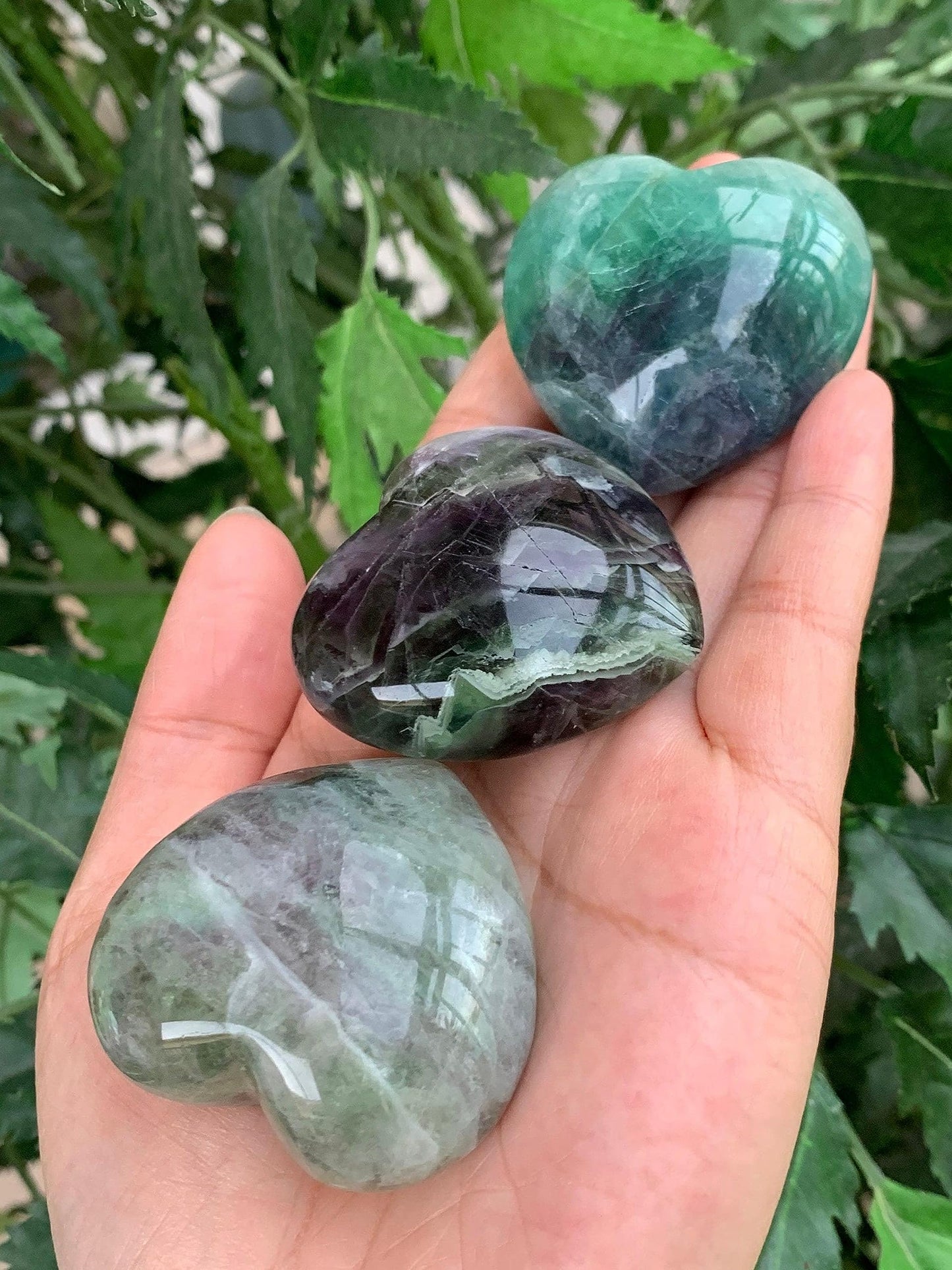 GAF TREASURES Rainbow Fluorite Gemstone Hearts, Polished Rainbow Fluorite Puffy Hearts, Rainbow Fluorite Crystal Palm Stone, Rainbow Fluorite Healing Crystal Hearts (1 Heart)
