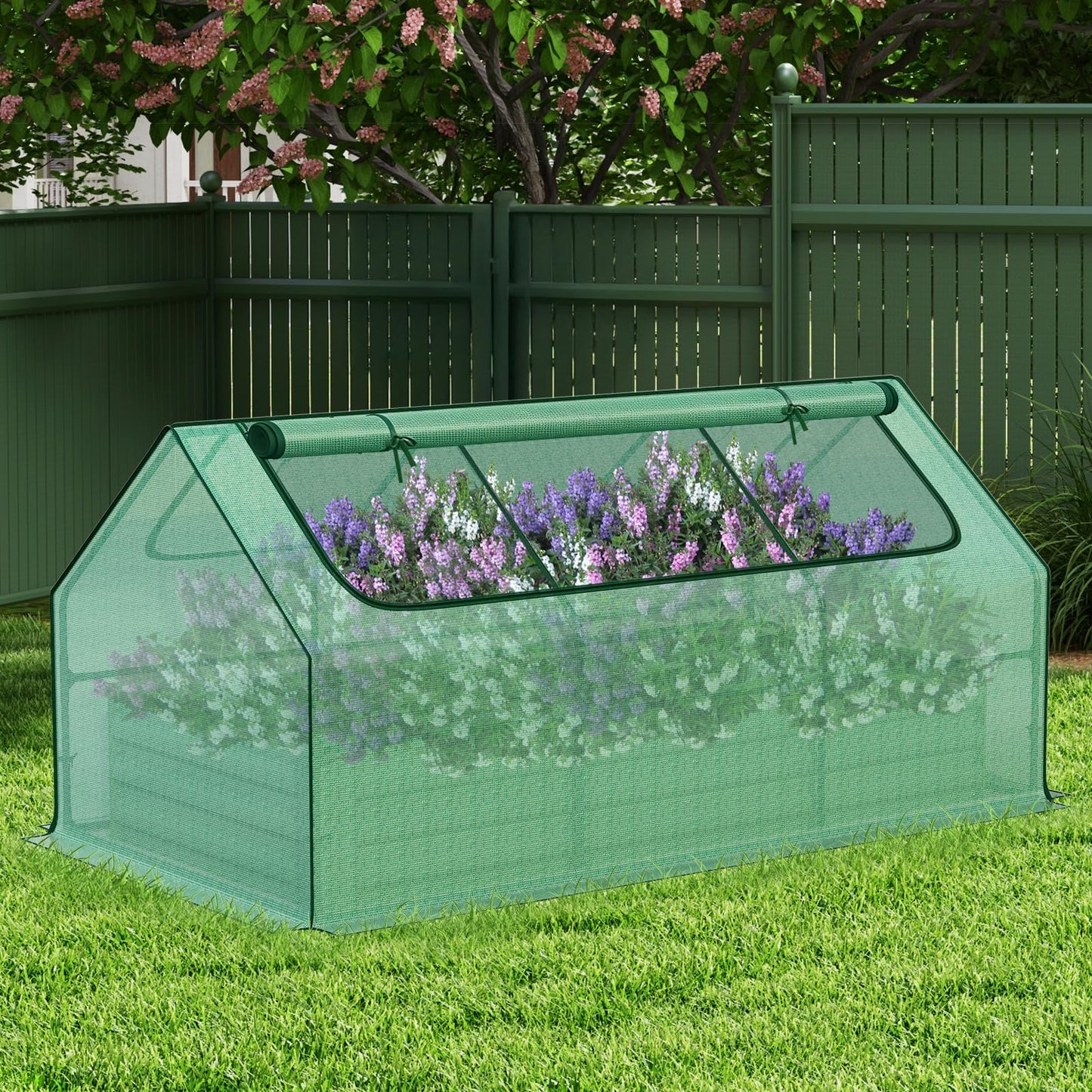 BPS Raised Garden Bed Set, 6x3x1 FT Metal Bottomless Flower Bed with PE Cover for Outdoor Planting, Green