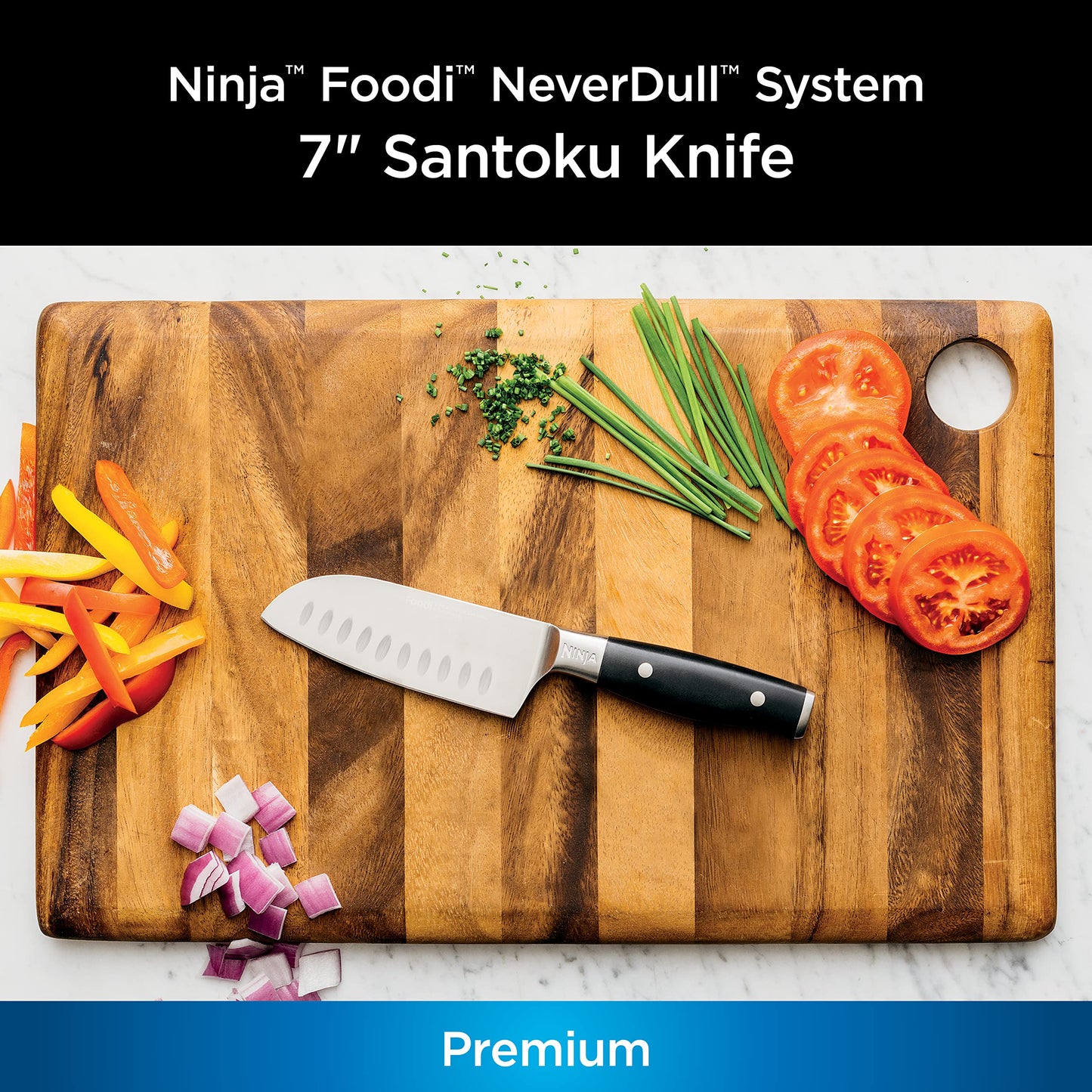 Ninja K30118 Foodi NeverDull System 7-Inch Santoku Knife, Premium, German Stainless Steel, Black