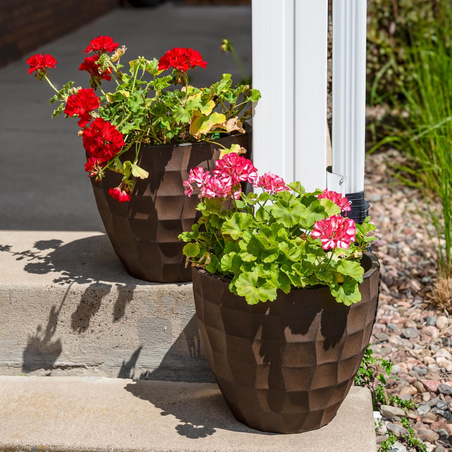 Sunnydaze Pebbled Polyresin Round Outdoor Planter - 15.75" Flower Pot for Indoor or Outdoor Use - Dark Brown