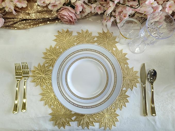 " OCCASIONS " 240 Plates Pack,(120 Guests) Heavyweight Premium Disposable Plastic Plates Set -120 x 10.5'' Dinner + 120 x 7.5'' Salad/Dessert (Ritz Blue and Gold)