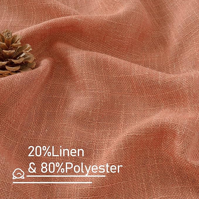 LAMIT Terracotta Linen Curtains for Small Windows 45 inch, Light Filtering Panels Back Tab and Rod Pocket Fall Decor Drapes for Cafe/Bathroom/Loft Room, 2 Panels, 34 x 45 Inch
