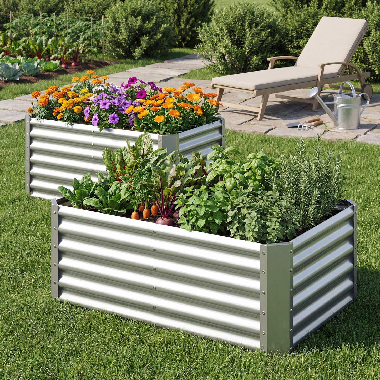 Giantex 4 x 2 x 2 FT Galvanized Raised Garden Bed, Rectangular Metal Planter Box with Open-Ended Base for Sapling Vegetable Flower Fruit, Outdoor Plant Container Kit for Patio & Lawn, Sliver