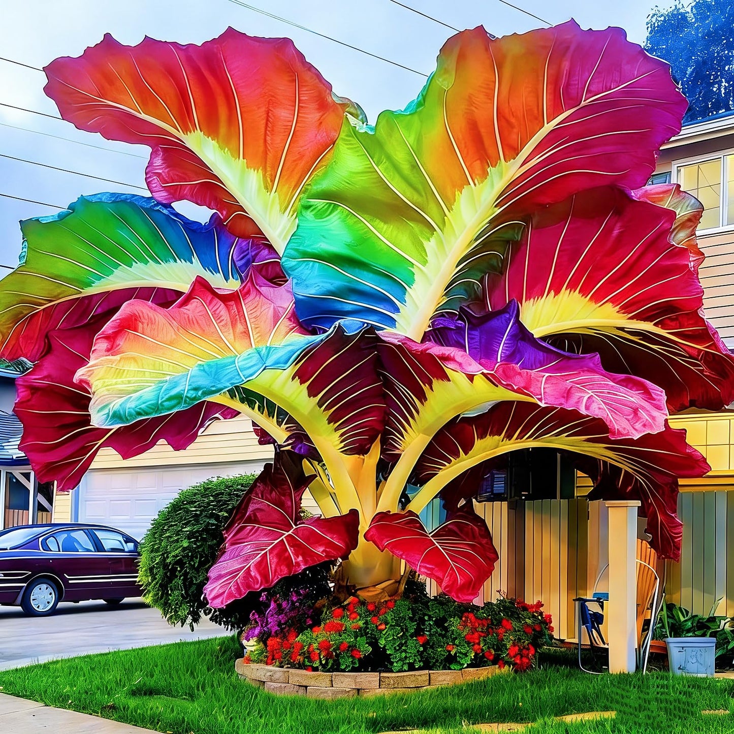 FEWSDVBX Elephant Ear- (Tropical Foliage) Mix Color/Excellent Display/Easy Grow for Outdoor Gardens (4)