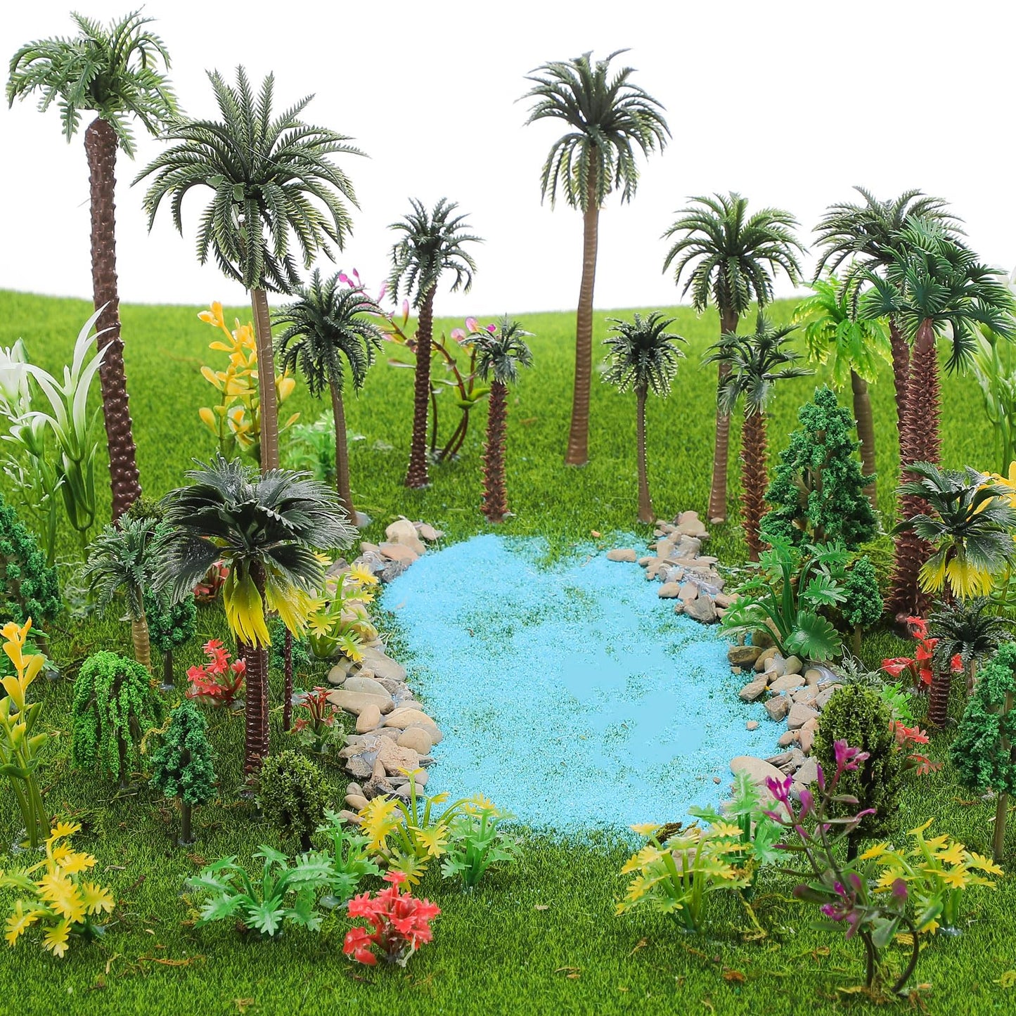 Sureio 130 Pcs Diorama Supplies Kit Include 121 Miniature Trees 1.2-7.48 Inch Mini Mixed Model Plastic Fake Architecture 9 Bags Scenery Basing Material Kit for Model Train Railroad Scenery DIY Craft