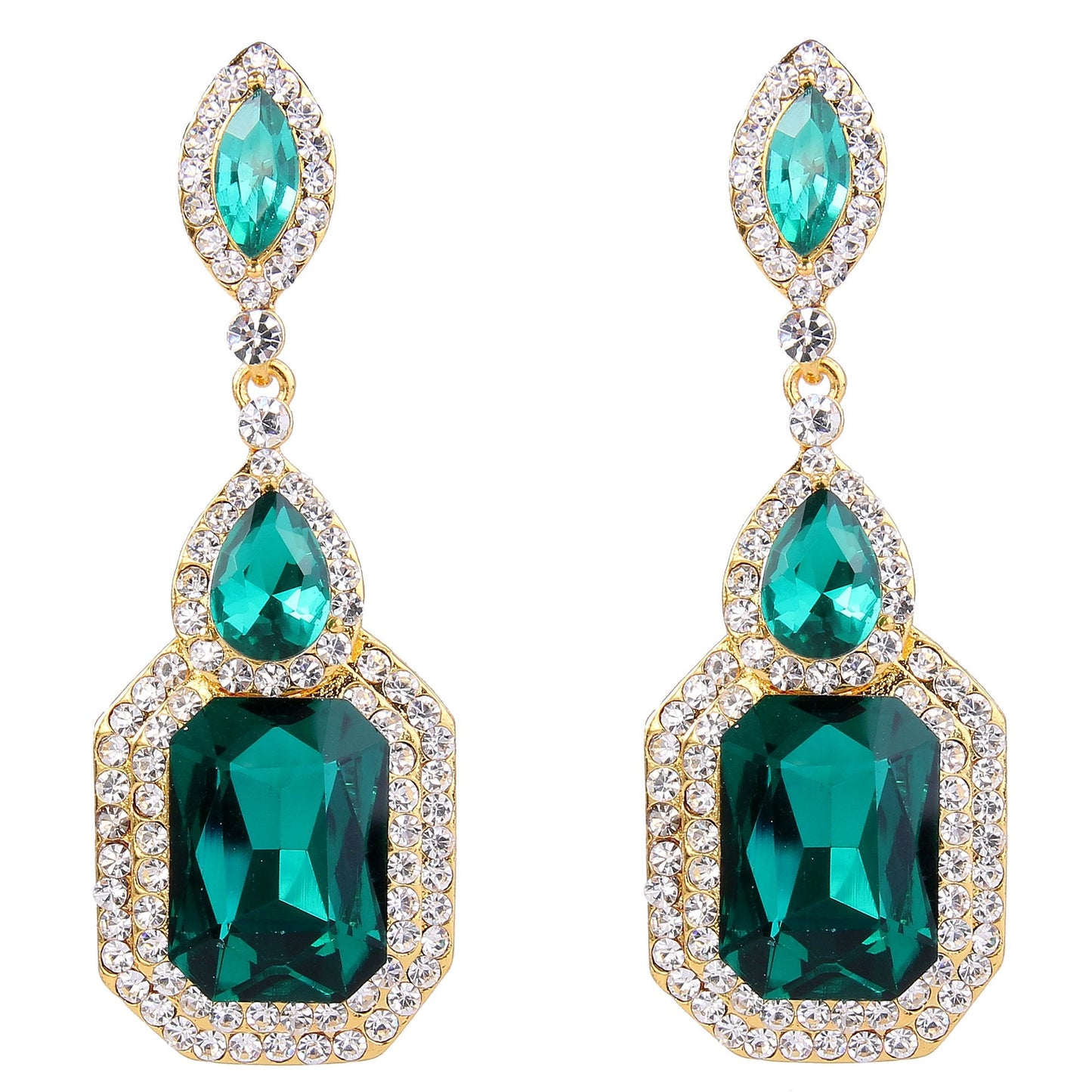 BriLove Women's Wedding Bridal Dangle Earrings Crystal Infinity Figure 8 Chandelier Jewelry Emerald Color