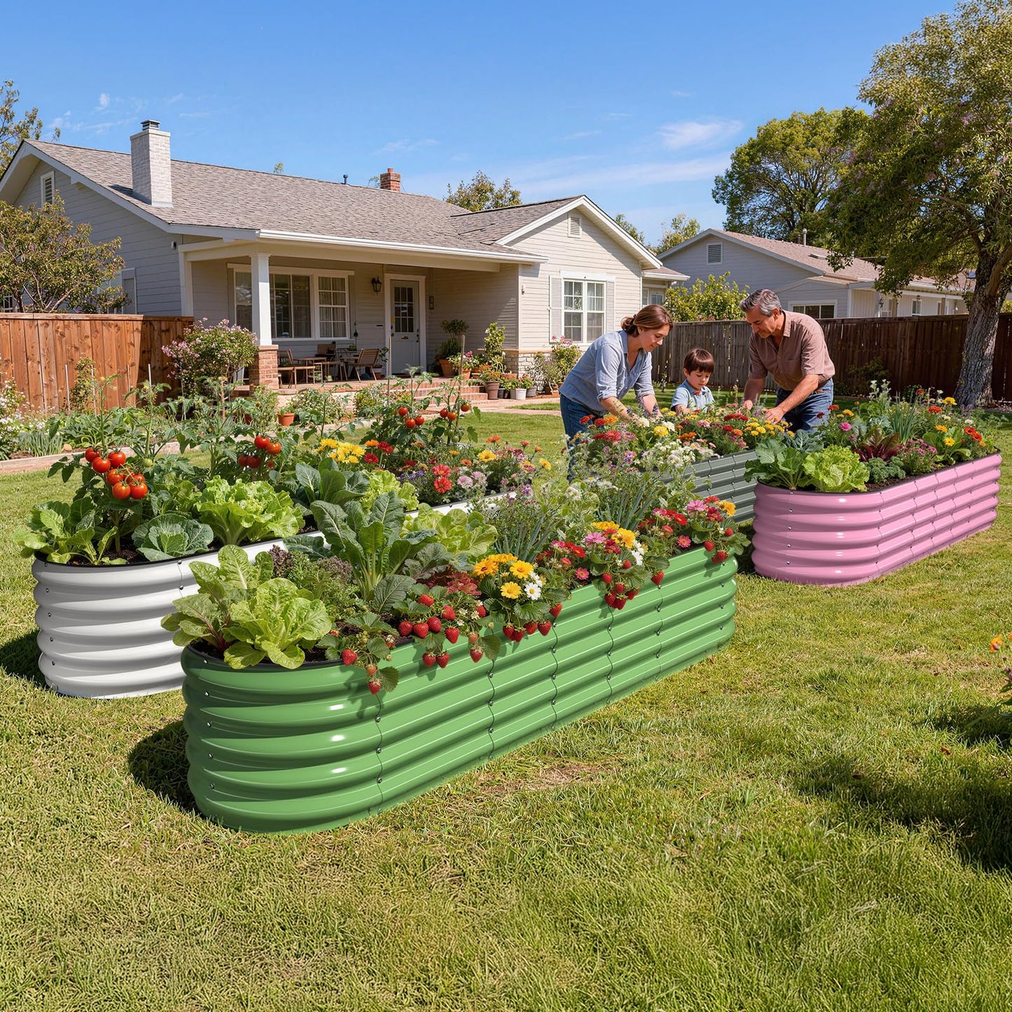 Pattiumo Galvanized Raised Garden Bed 8×2×1.5 FT, Round Metal Raised Garden Bed Outdoor Planter Box with Open Bottom, Rust-Resistant Steel Garden Bed for Vegetables Herbs Flowers, Easy Assembly