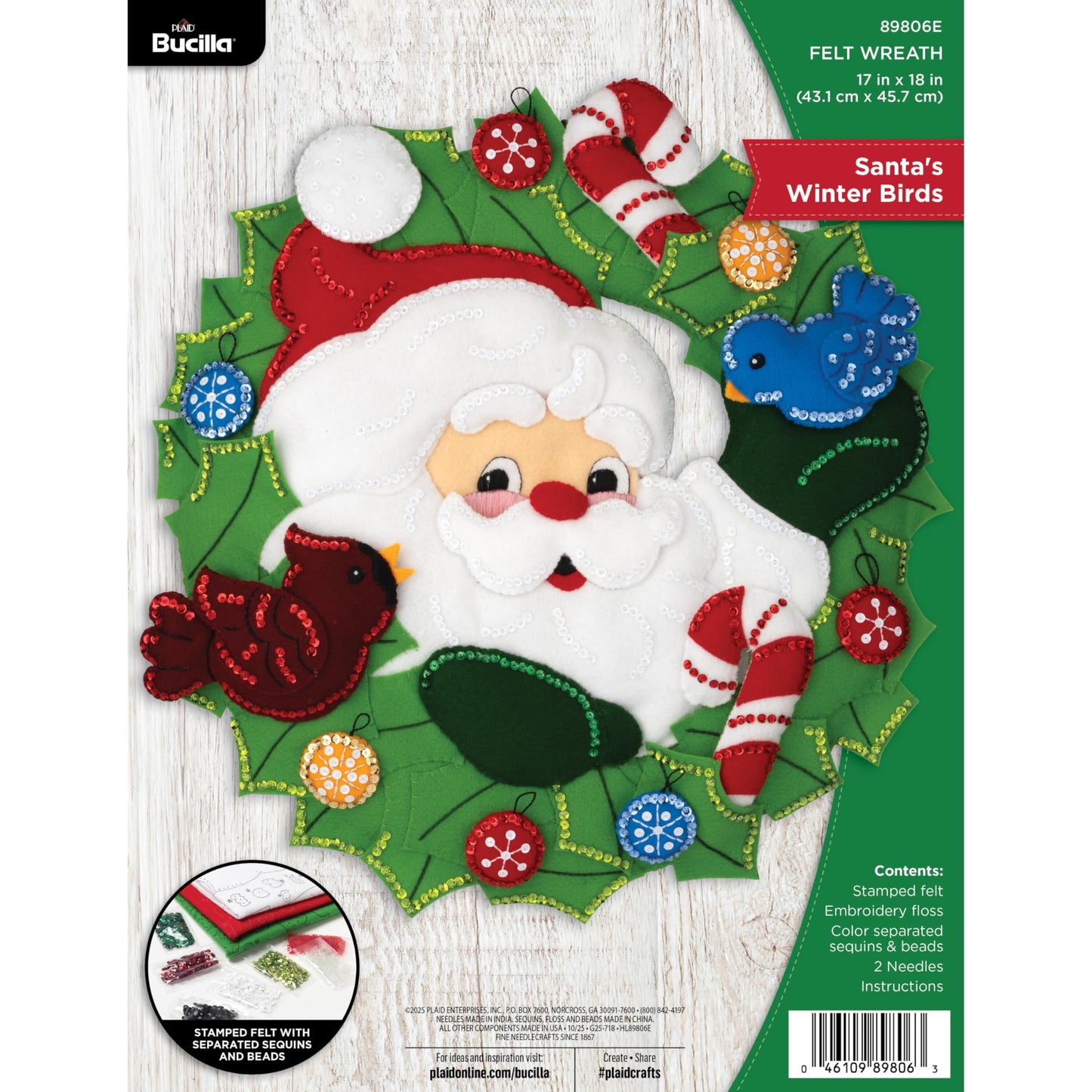 Bucilla, Felt Applique Wreath Making Kit, Santa's Winter Birds, Perfect for DIY Arts and Crafts