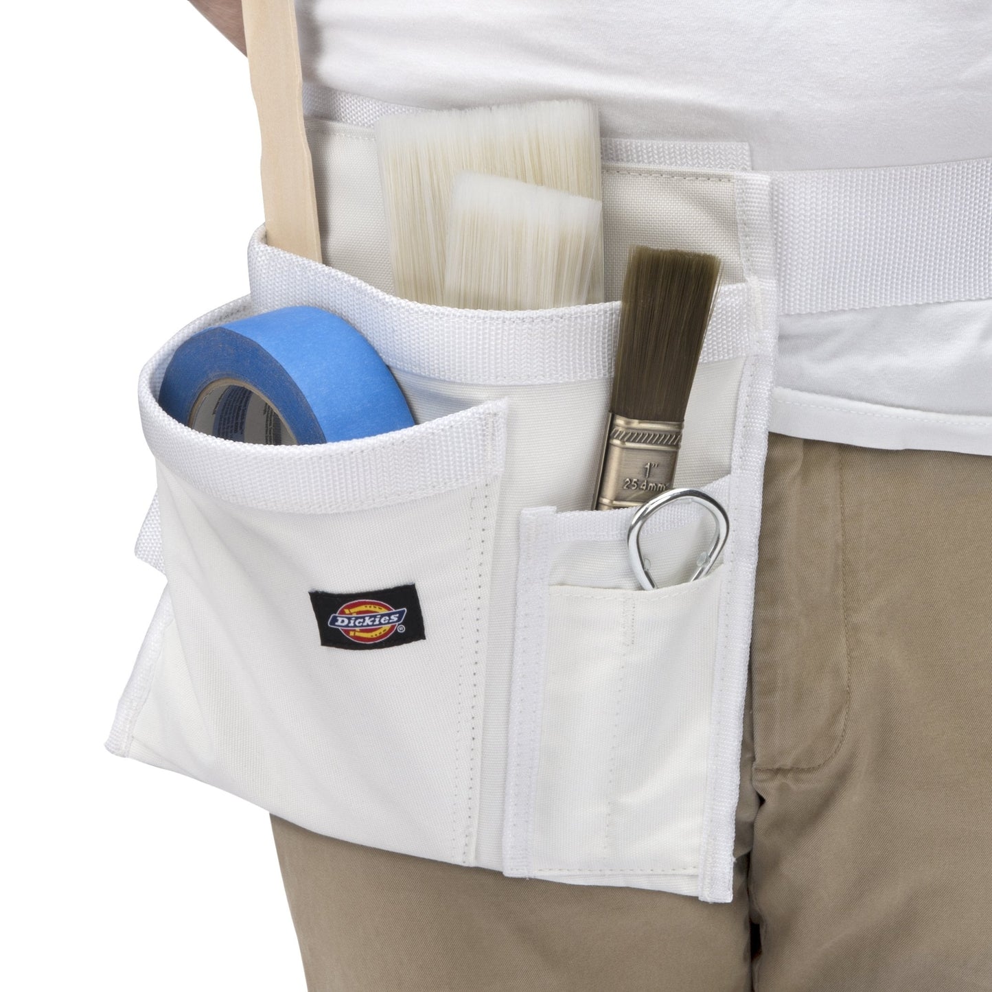 Dickies 5-Pocket Single Side Tool Belt Pouch/Work Apron for Painters, Carpenters, and Builders, Durable Canvas Construction, Adjustable Belt for Custom Fit White