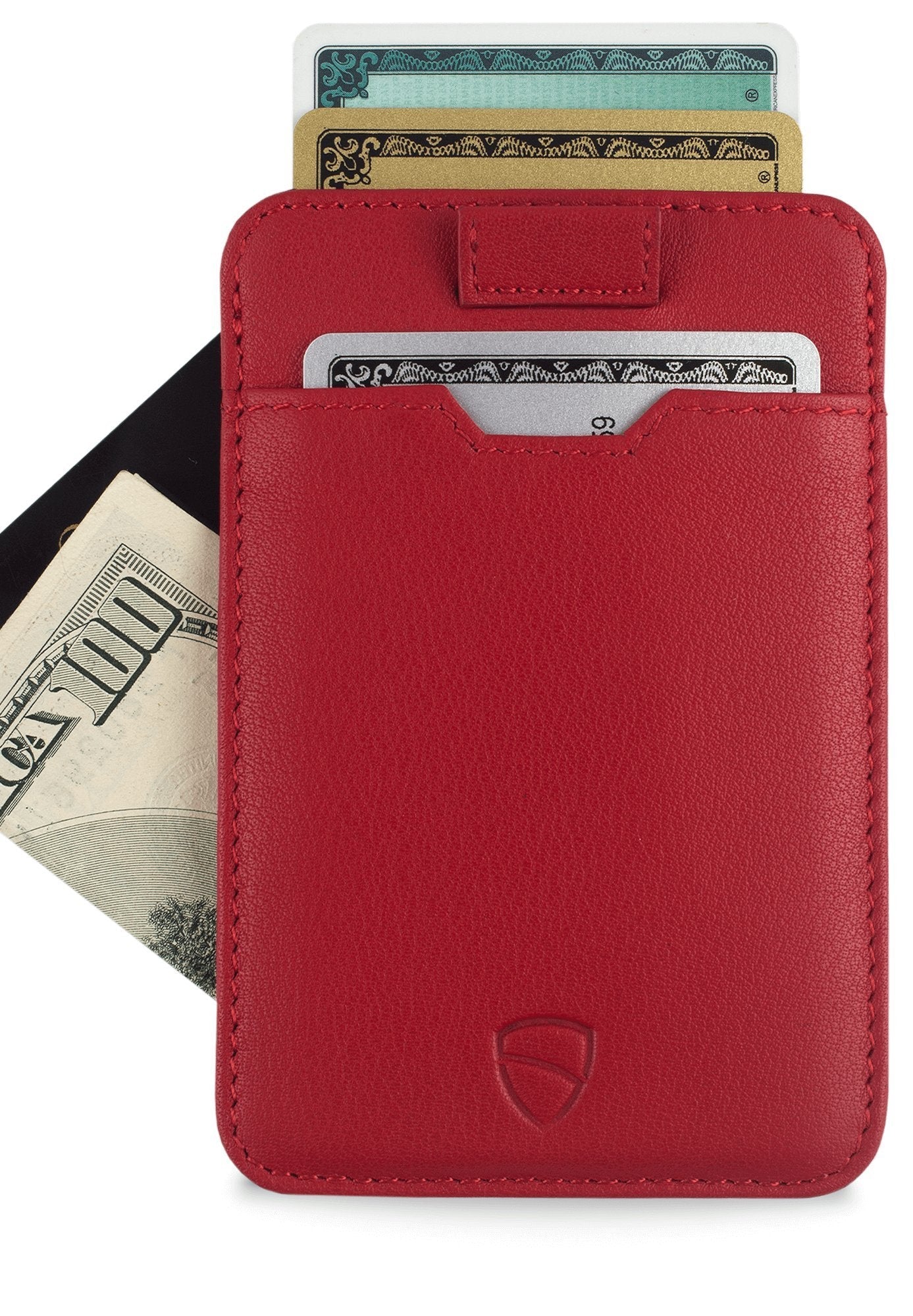Vaultskin CHELSEA Slim Minimalist Front Pocket Leather Wallet with RFID Blocking for Men with Gift Box (Carmine Red)