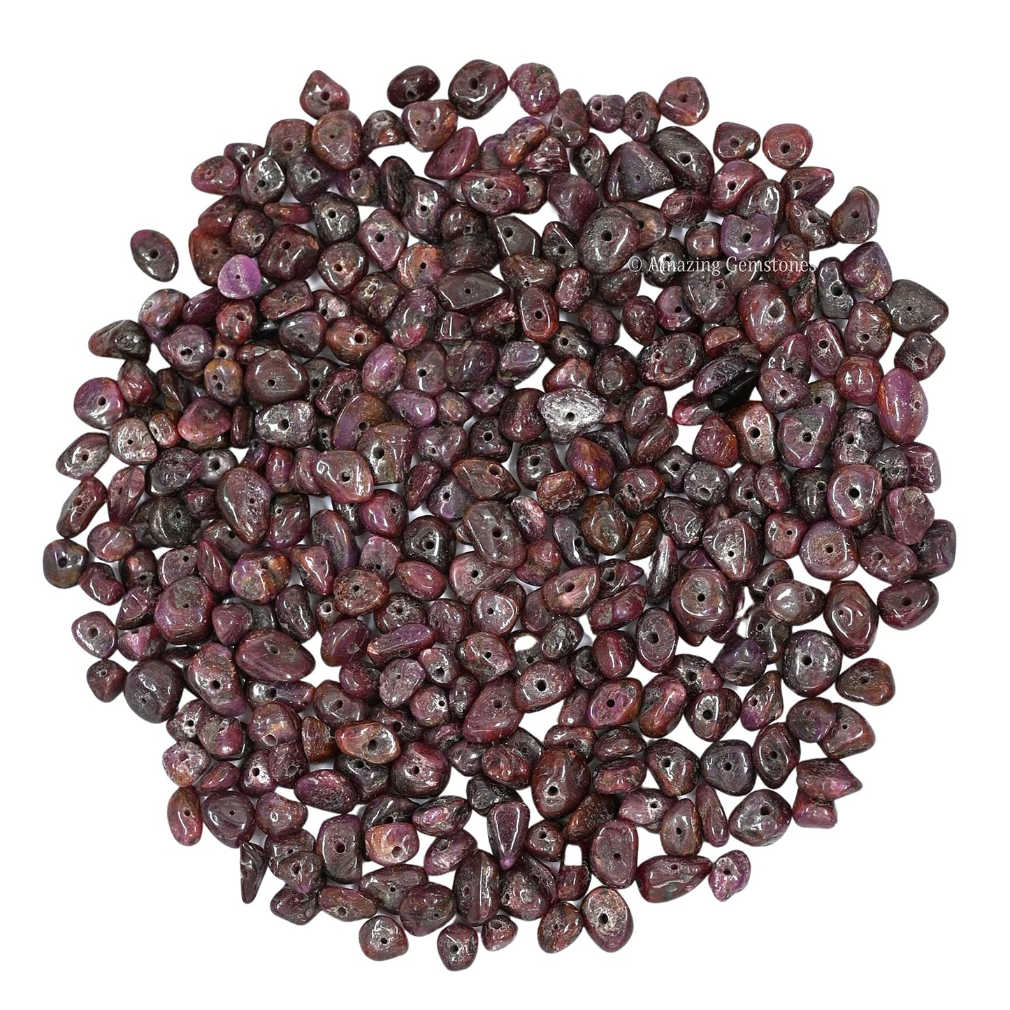 Ruby Pre Drilled Natural Crystals Crushed Chips Beads for Jewelry Making, DIY Handmade Healing Crystals (25 Inch Strand)