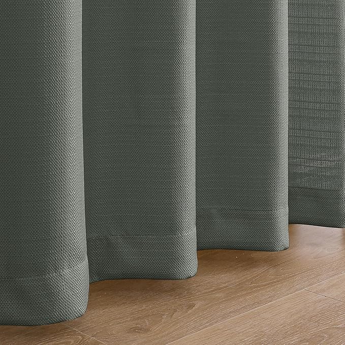 Chyhomenyc Olive Green Curtains 72 Inch Length 2 Panels Set, Faux Linen Textured Semi Sheer Light Filtering Soft Airy Privacy Farmhouse Curtain Drapes for Living Room Bedroom, 40 Wx72 L Inches