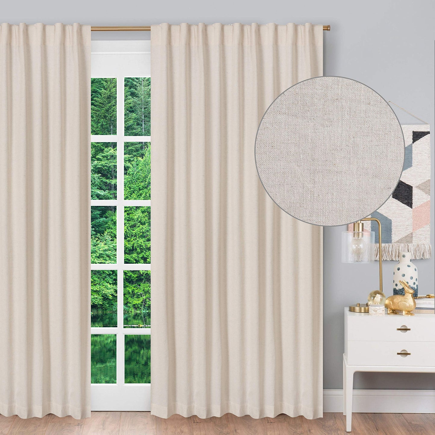Bedding Craft Natural Taupe Linen Tab Top Curtains – Set of 2, 50x84 Long, Natural Flax Linen Drapes, Window Curtains