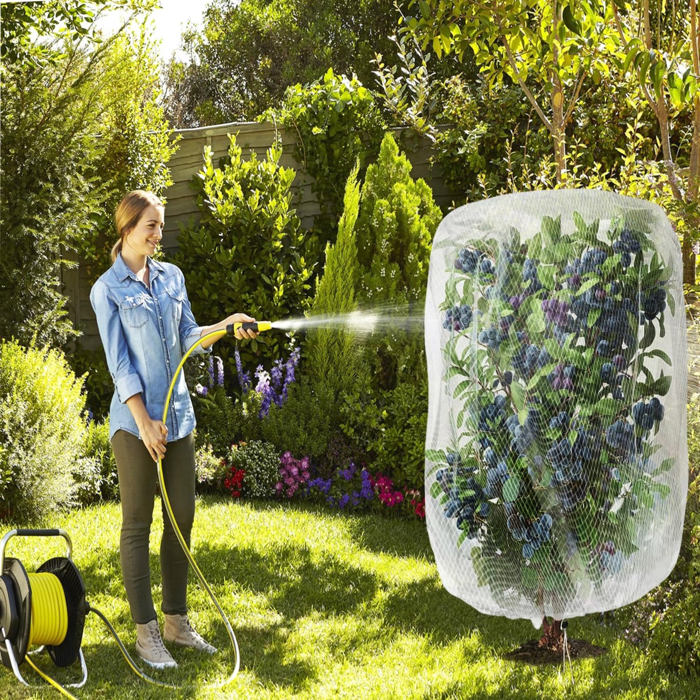 8'x8' Fruit Tree Netting for Squirrels and Birds with Zipper, Large Fruit Tree Covers to Protect Fruit from for Fruit Trees (White)
