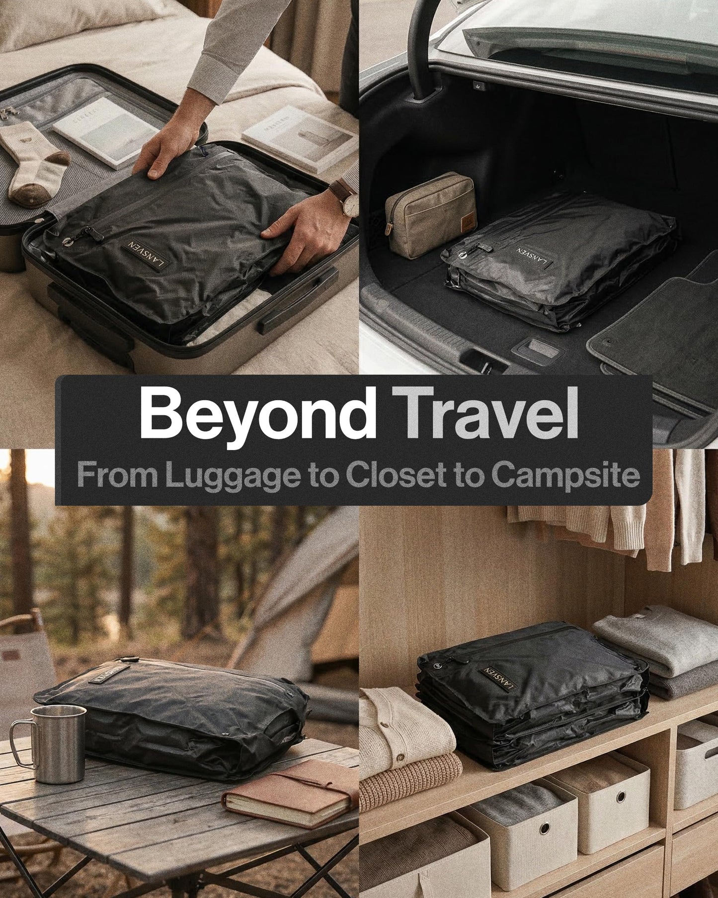 LANSVEN Cordless travel vacuum bag set - Reusable Nylon Compression Bags + Rechargeable Pump - Save 60% Space - Maximize Storage - Vacuum seal bags for clothing travel - for Carry-On & Suitcase