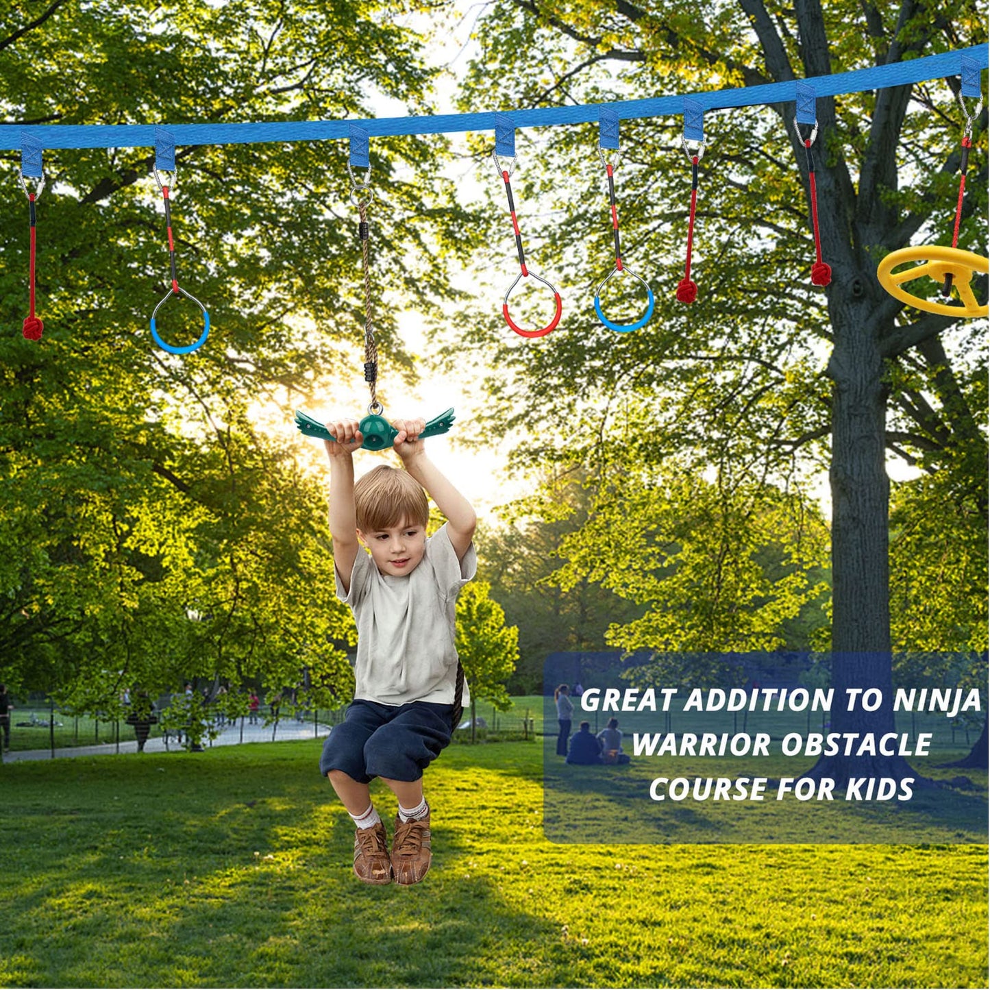 YAMIPROBI Swing Spins Set: 360° Handle Twist-Spin Flips Toy - Slackline Attachments Activate Play Powers - Accessories for Kids' Playground and Backyard Fun, Green