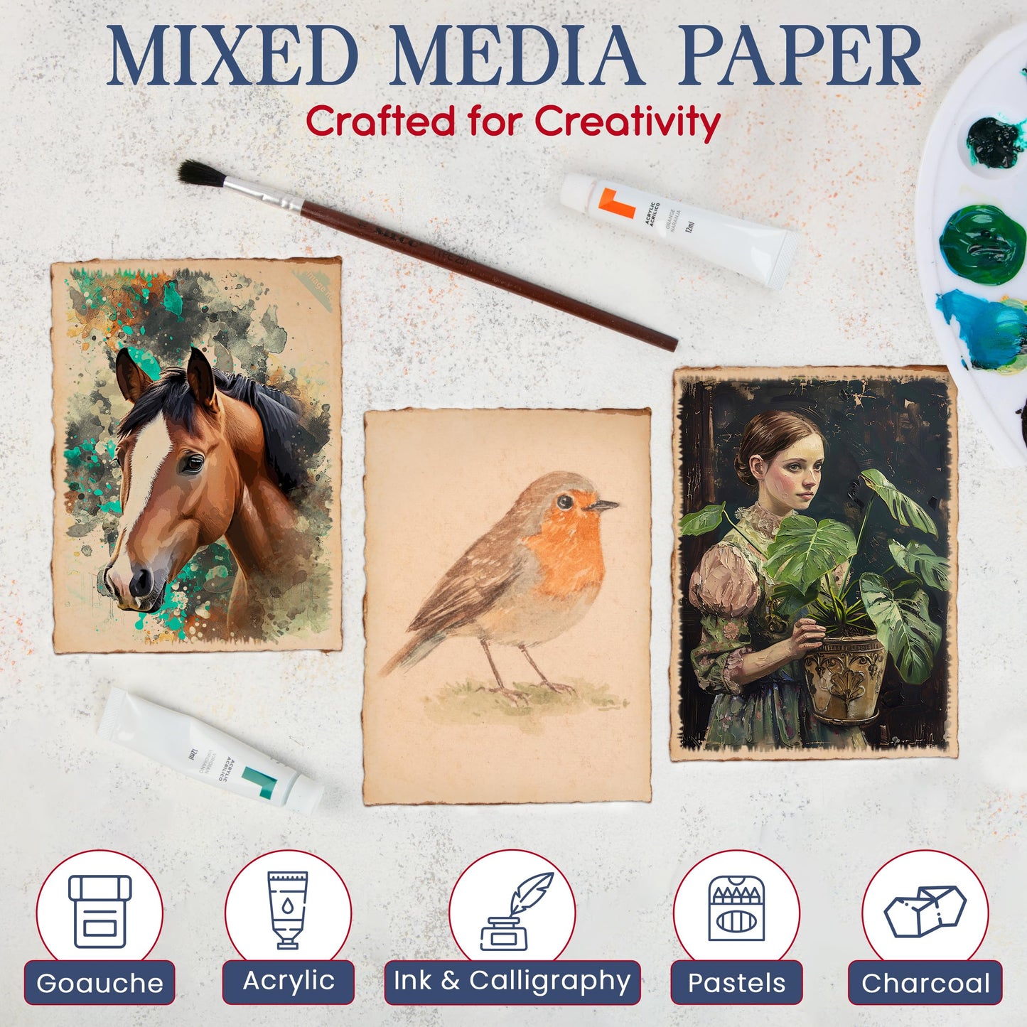 Wanderings Handmade Antique Deckle Edge Blank Cards - 4" x 6" Package of 50 - Mixed Media Cards for Announcements Invitations Crafts - Thick Deckled Edge Paper 150 GSM Recycled Paper