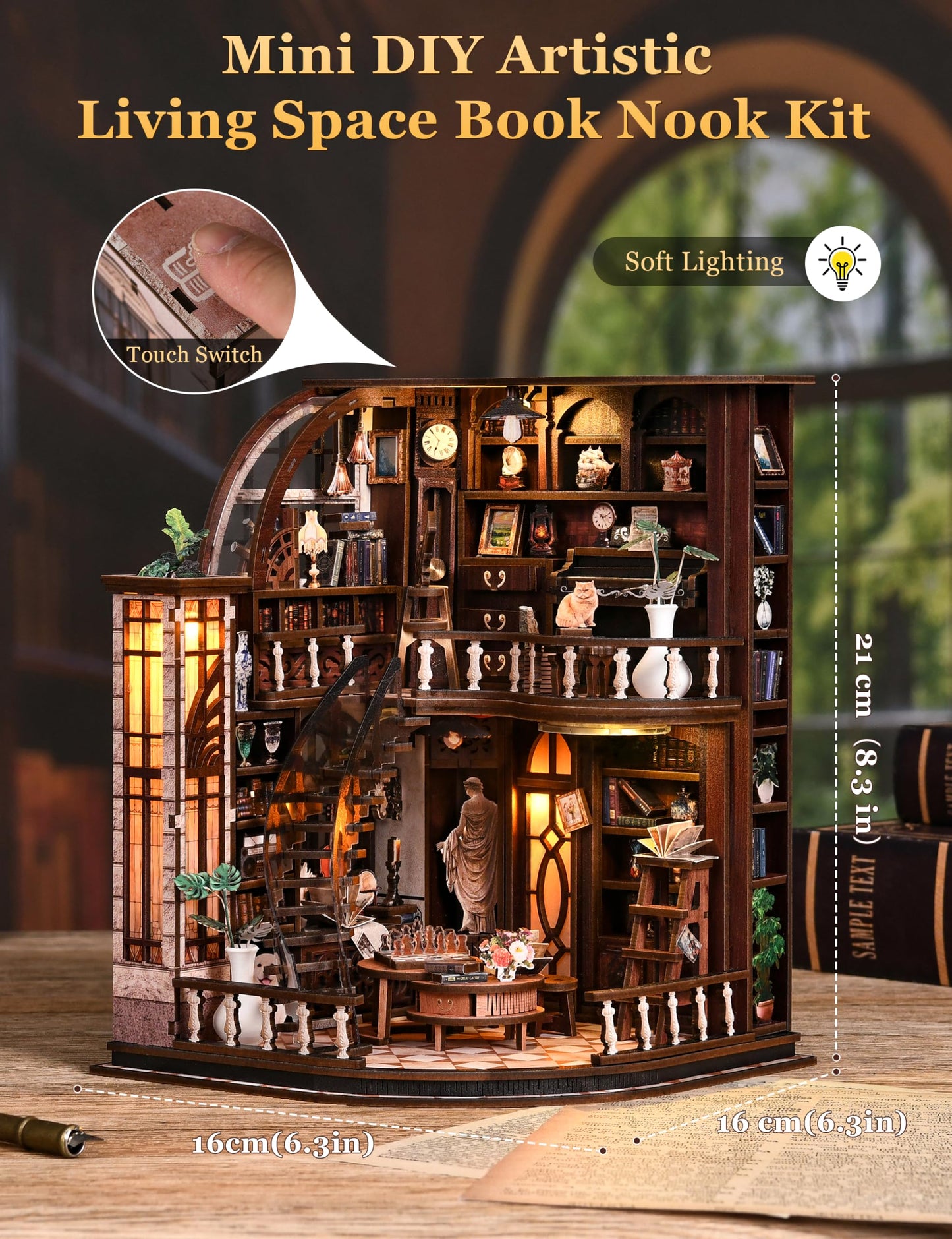 BESSERITE Book Nook Kit for Adults, Basque Study DIY Miniature House Kit, Two-Story Tiny House with Spiral Staircase, 3D Puzzles for Adults, Retro Diorama Bookshelf Decor