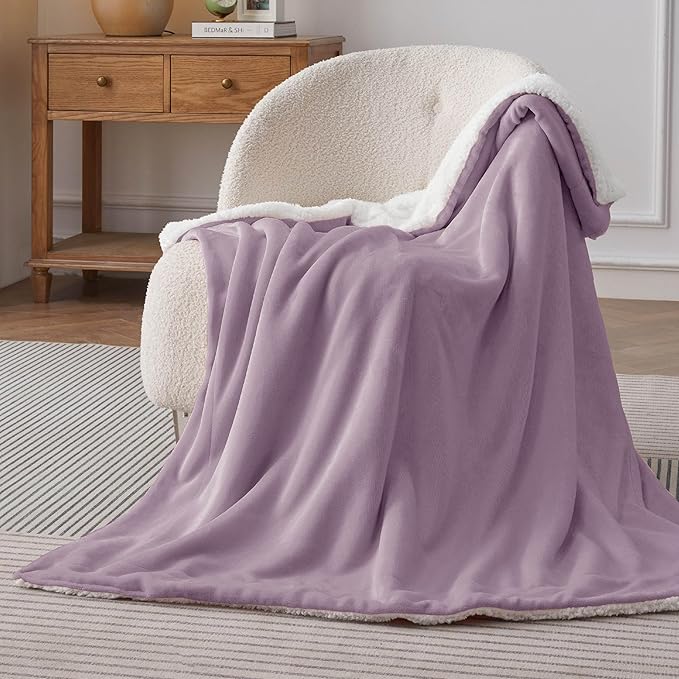 Bedsure Sherpa Fleece Throw Blanket for Couch - Thick and Warm, Soft Fuzzy Plush Throw Blanket for Winter, Sea Fog Purple, 50x60 Inches