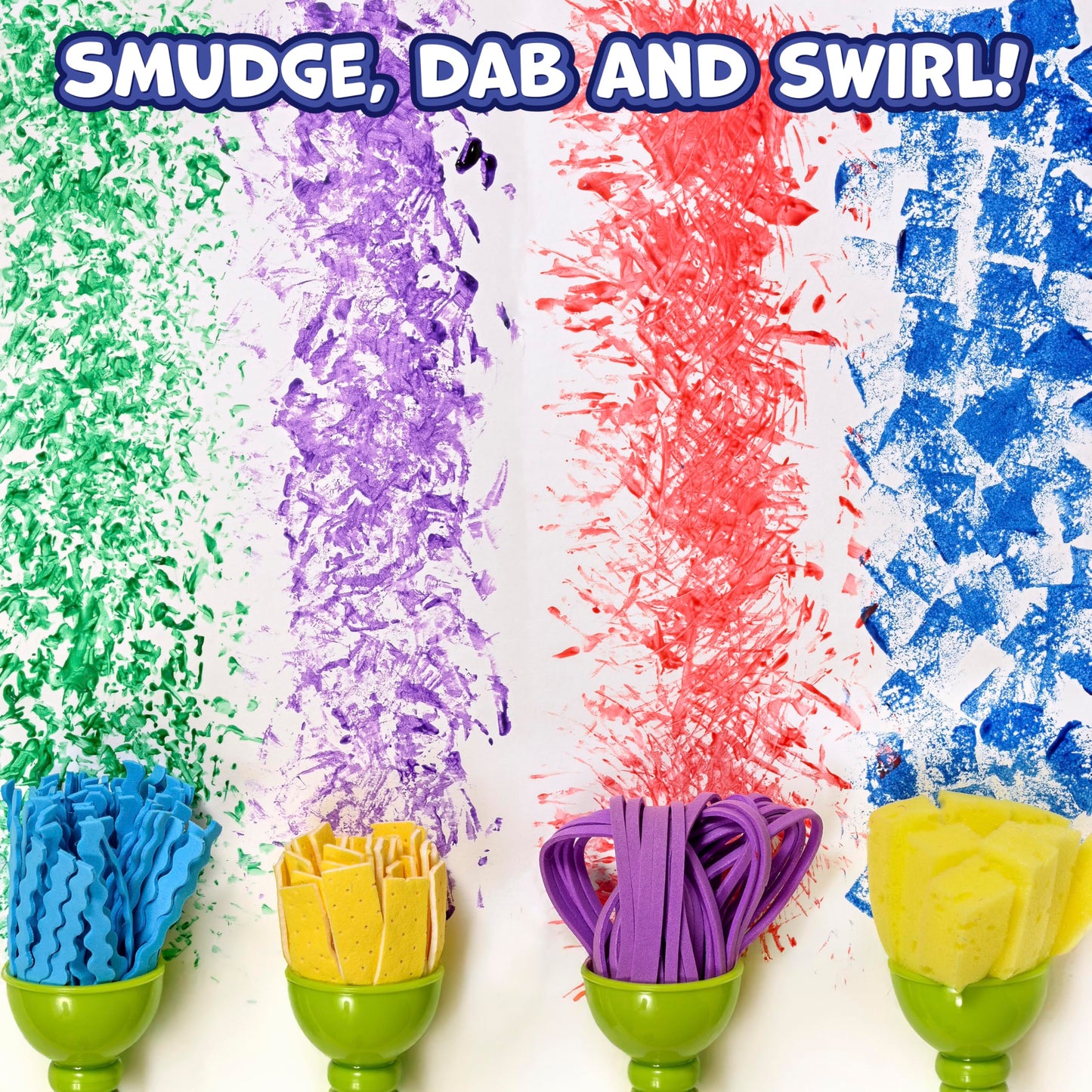 READY 2 LEARN Textured Art Tools - 4 Green Paint Sponges for Kids - Thick Kids Paint Brushes - Easy-Grip Paint Brushes - Art Supplies for Toddlers 1-3