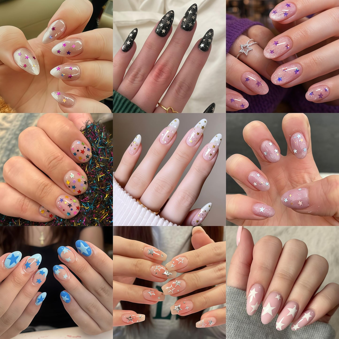 8pcs Stars Nail Art Stickers 3D Self Adhesive Stars Nail Decals Red White Gold Silver Blue Black Star Designs Nail Sticker Mini Stars 4th of July Nail Design Star Nail Supplies for Women Manicure DIY