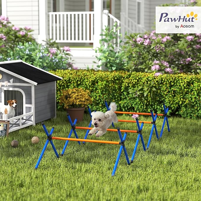 PawHut Dog Agility Training Equipment, Adjustable Height, 4 Pieces, Orange