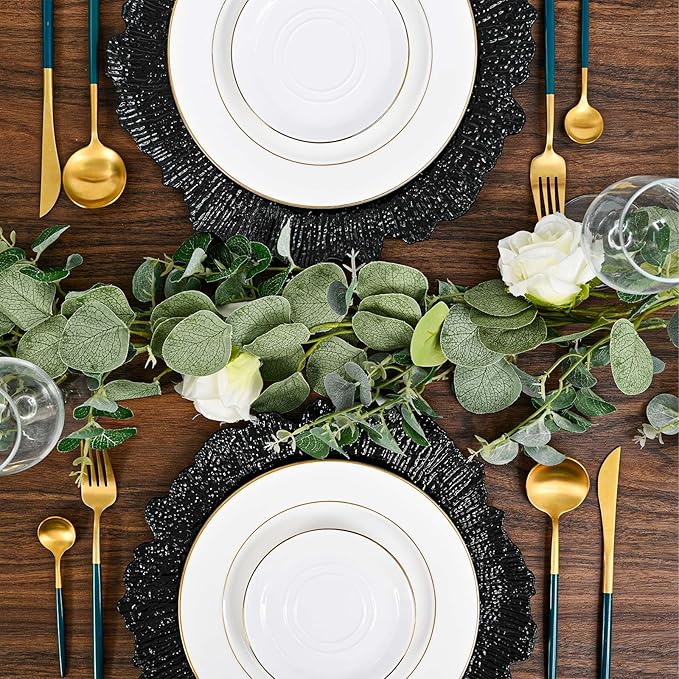 Pesonlook 100Pcs Black Charger Plates Round 13inch, Reef Plate Chargers for Dinner, Bulk Plastic Floral Table Charger Plates for Dinner Wedding Party Event Table Setting Decoration(Black)