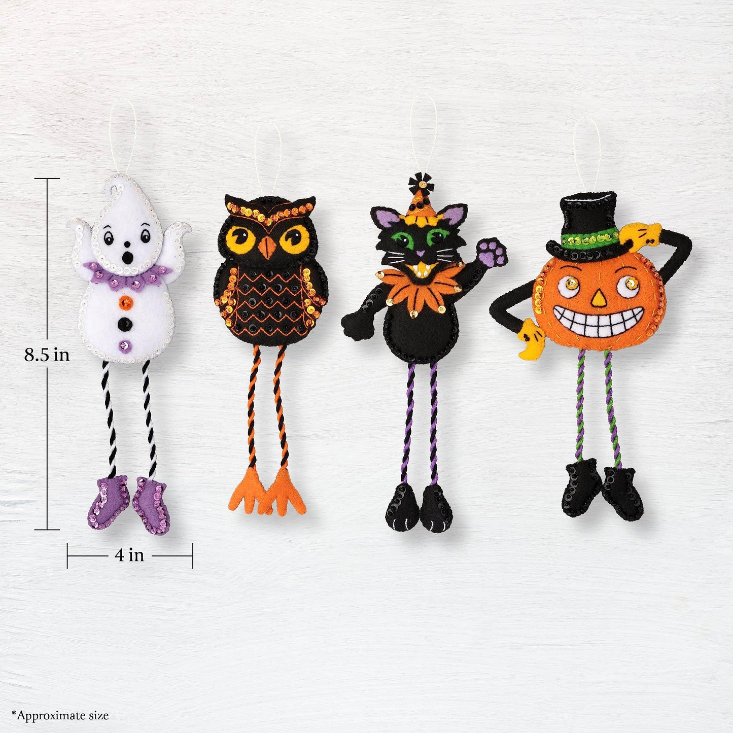Bucilla Felt Applique 4 Piece Ornament Making Kit, Halloween Squad, Perfect for DIY Arts and Crafts, 89647E