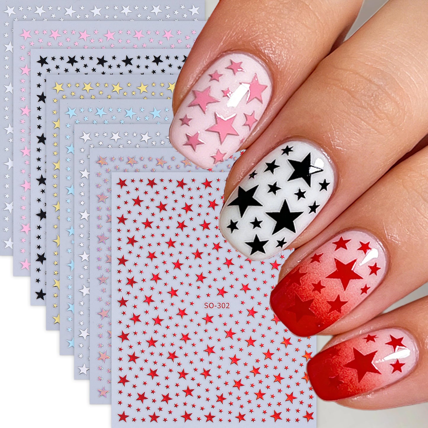 8pcs Stars Nail Art Stickers 3D Self Adhesive Stars Nail Decals Red White Gold Silver Blue Black Star Designs Nail Sticker Mini Stars 4th of July Nail Design Star Nail Supplies for Women Manicure DIY