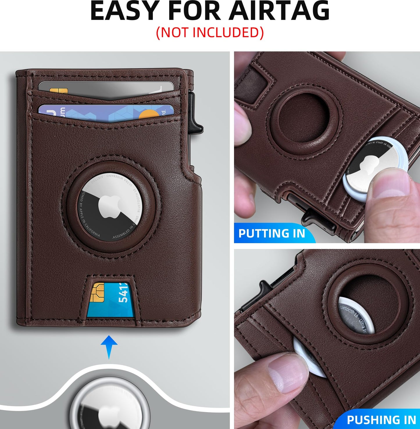 miyozi Airtag Wallet for Men,with Money Clip 10 Cards Metal Case Smart Slim Pop Up Credit Card Holder Flip with Magnetic Closure RFID Blocking wallet with Gift Box