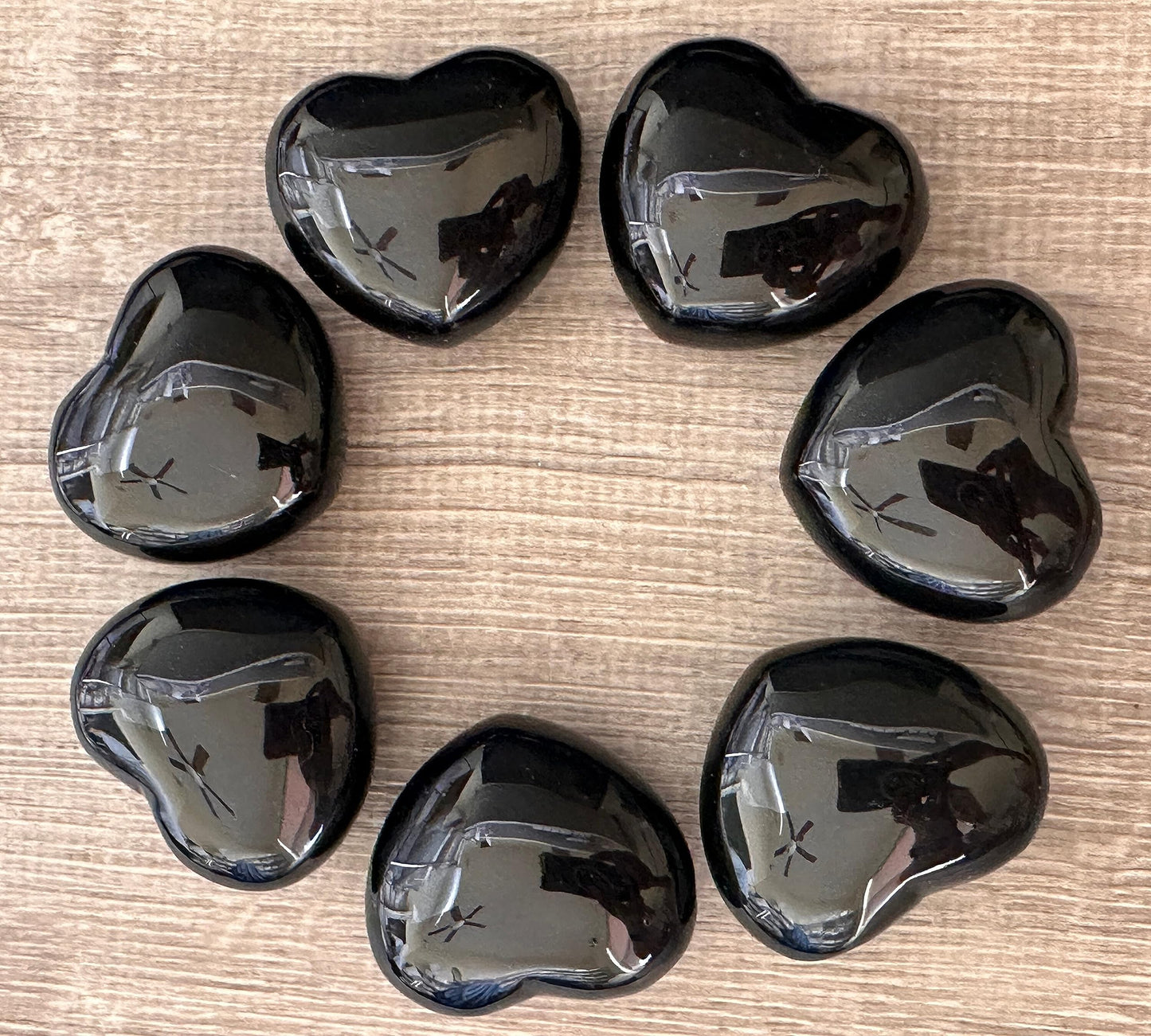 GAF TREASURES Black Obsidian Gemstone Hearts, Polished Black Obsidian Puffy Hearts, Black Obsidian Crystal Palm Stone, Black Obsidian Healing Crystal Hearts (1 Heart)