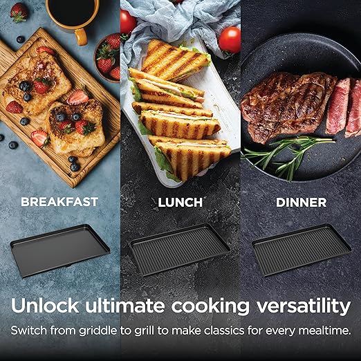 Ninja Sizzle Pro XL 20-Inch Indoor Griddle + Grill, Detachable Ventilated Lid, Grease Control, Ceramic Nonstick Plates, Even Edge Cooking, Extra Large Capacity, Versatile, Silver, GX101