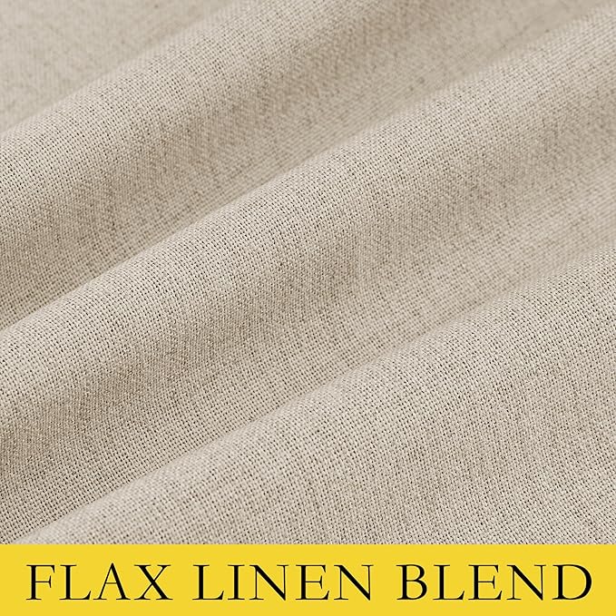 NICETOWN Cream Full Blackout Boho-Chic Linen Curtains 84 inch Long 2 Panels Set for Cafe Window, 42 inch Wide, Thick Linen Blend Drapes, Insulated Window Covers Draperies with White Backing