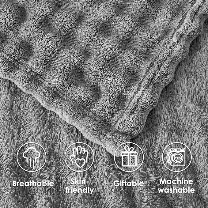 SOCHOW Grey Bubble Fleece Blanket for Couch, Super Soft Cozy Cute Throw Blanket for Women, Decorative Fuzzy Flannel Blanket, 50 x 60 Inches