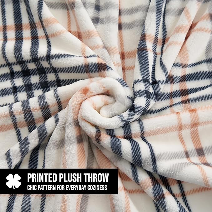 Lucky Brand Camper Plaid Beige 50"X70" Cozy Plush Blanket - Premium Microfiber Throw for Luxurious Comfort and Style