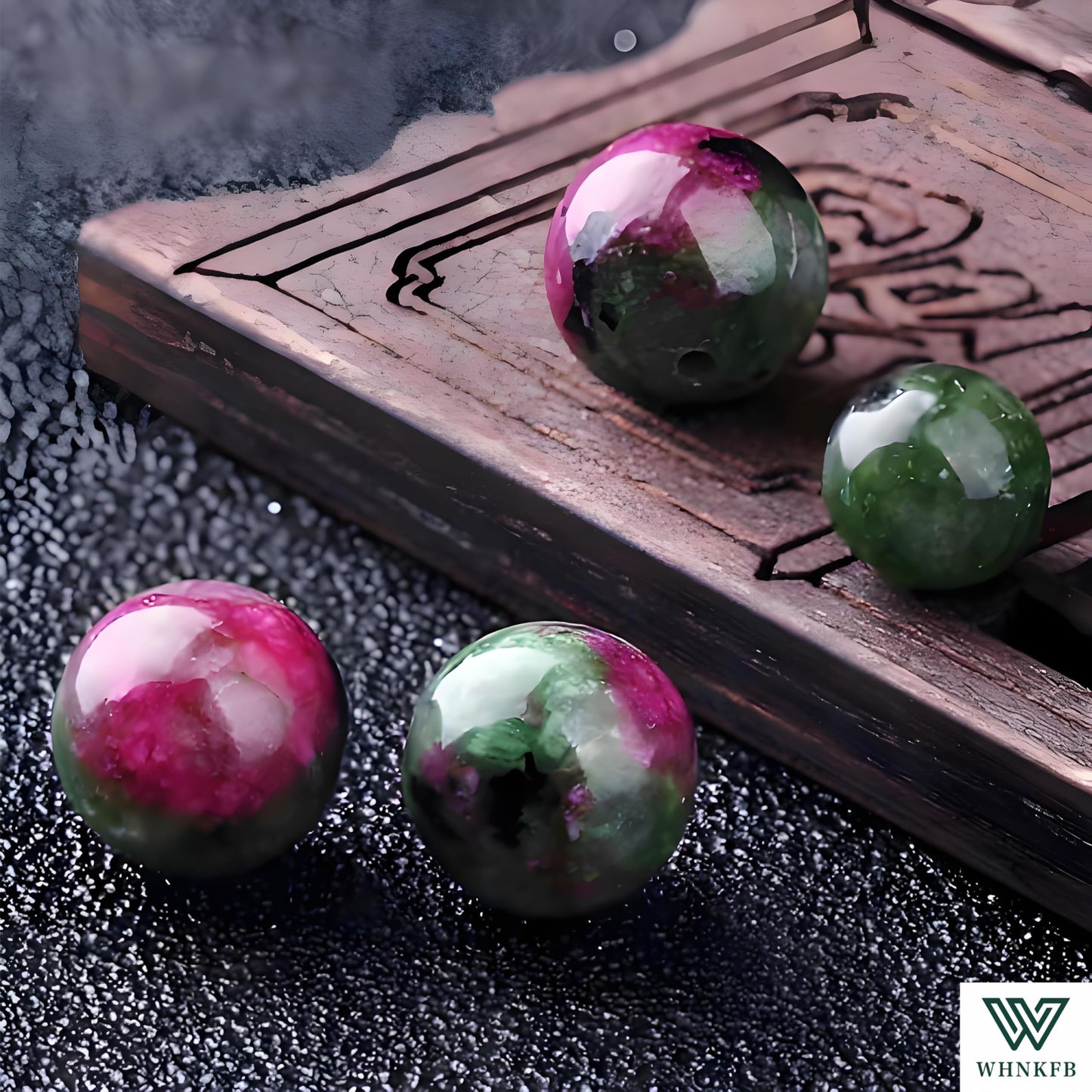 WHNKFB 8mm 50PCS Natural Ruby Zoisite Round Beads, Red-Green Loose Gemstone Beads for Jewelry Making Craft - 4mm 6mm 8mm 10mm Options with Free Elastic Cord