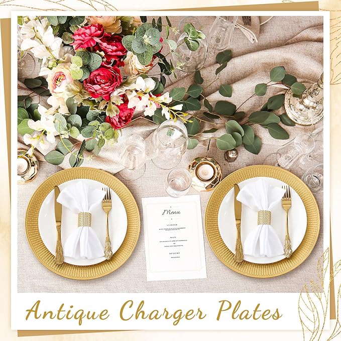 50 Pack Gold Charger Plates Bulk for Dinner Plates 13" Beaded Shaped Service Chargers Bulk, Plastic Wedding Chargers for Christmas Thanksgiving Party Wedding Birthday Anniversary