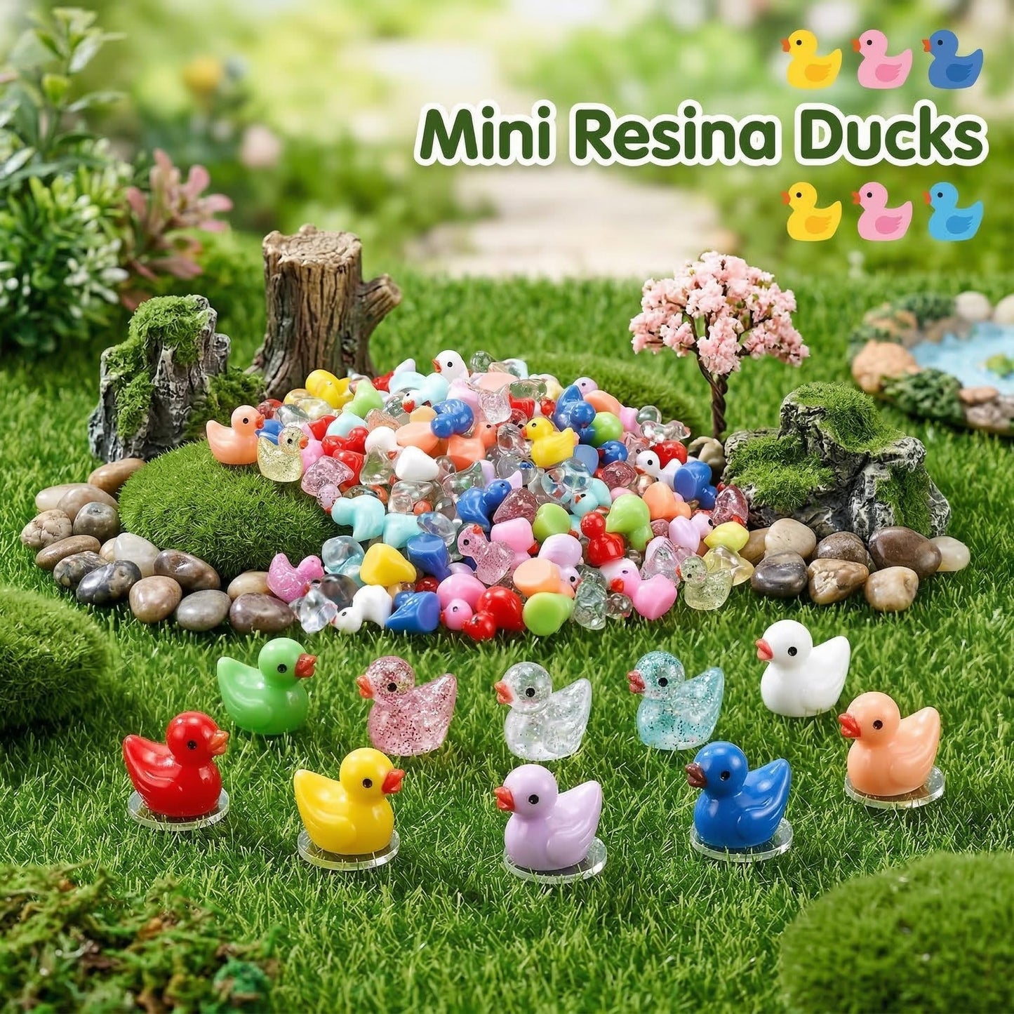 XHDMY 255 Pcs Mini Ducks Tiny Resin Ducks Glitter Little Animals Figurines Bulk for Micro Landscape Aquarium Ornaments Kit Dollhouse Decor Crafts Garden Accessories