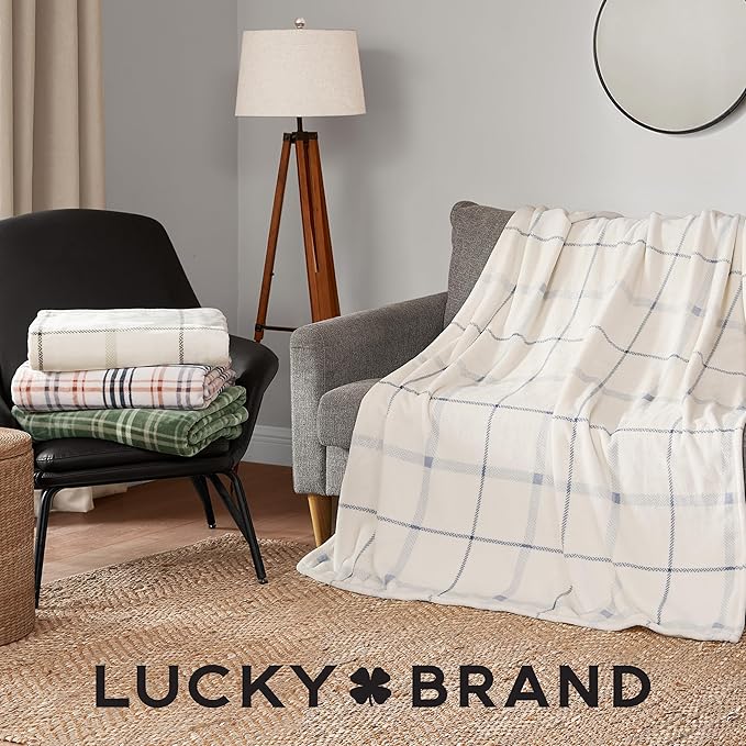 Lucky Brand Camper Plaid Olive Green 50"X70" Cozy Plush Blanket - Premium Microfiber Throw for Luxurious Comfort and Style