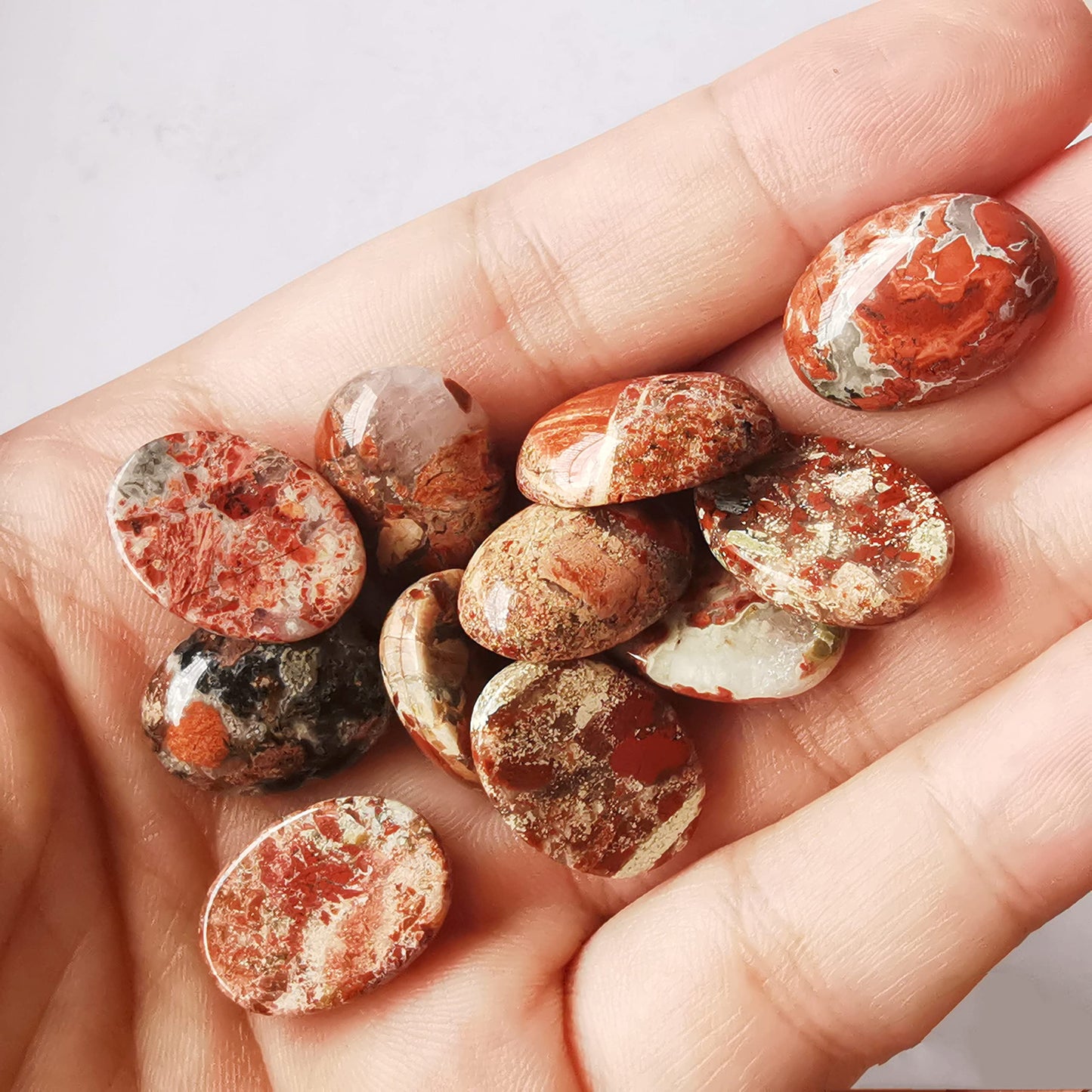 Bacatgem 7 Pcs Flame Jasper Oval Cabochons Flatback Crystal Stone Gemstones Beads for Jewelry Making DIY,18x13mm