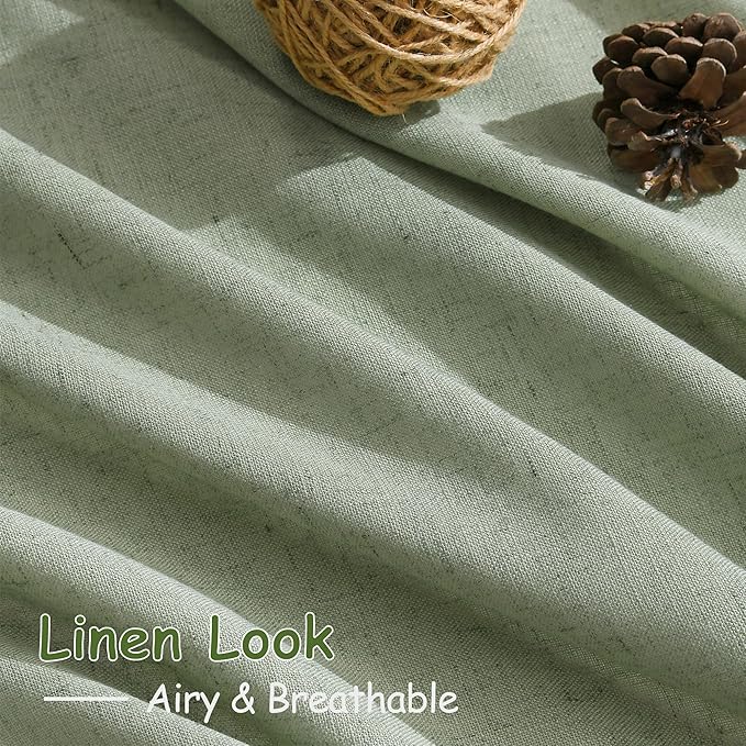 Sheer Light Sage Linen Curtains 72 Inch Length for Living Room Lightweight Door Drapes 2 Panels Set for Kids Bedroom Light Filtering Back Tab Rod Pocket Curtain for Kitchen Protect Privacy 52x72.