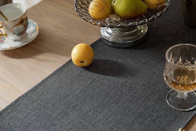 ZeeMart Graphite Grey Table Runners 72 Inches Long, Burlap Linen Style Rustic Farmhouse Table Runner, Boho Woven Dining Table Runner, 13x72 Inches, Graphite Grey