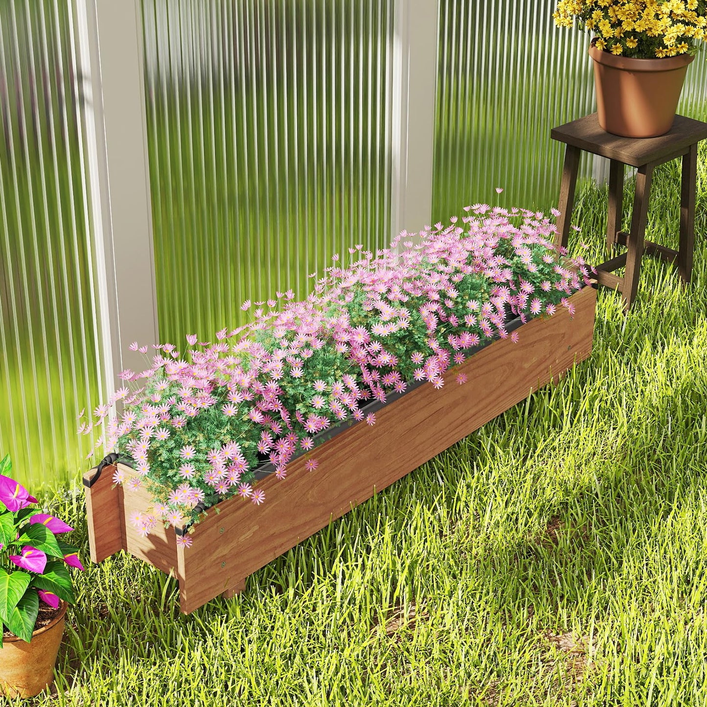 Giantex Wood Raised Garden Bed, Rectangular Planter Box w/Drainage Hole, Removable Liner for Growing Vegetable Flower Herb, Indoor Outdoor Plant Container for Backyard Deck Balcony, 36"x7"x7"