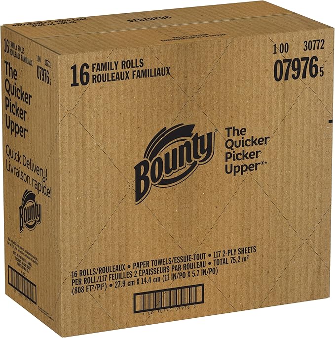 Bounty Paper Towels Quick Size, White, 16 Family Rolls = 40 Regular Rolls