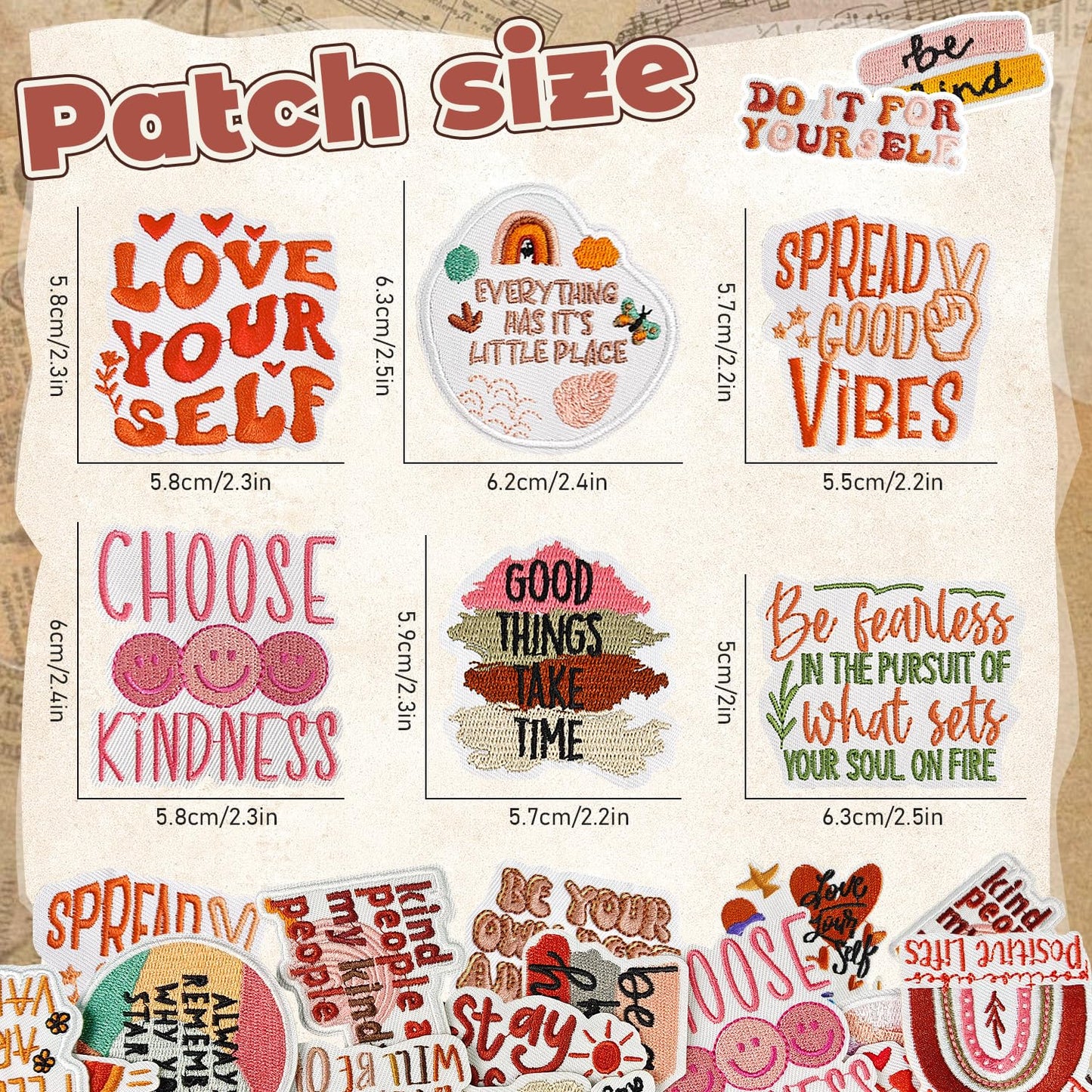 50 Pcs Boho Iron on Patches for Girls, Embroidered Patches with Positive Affirmations for Sew on or Iron on for Jeans, Jackets, Hats, Backpacks